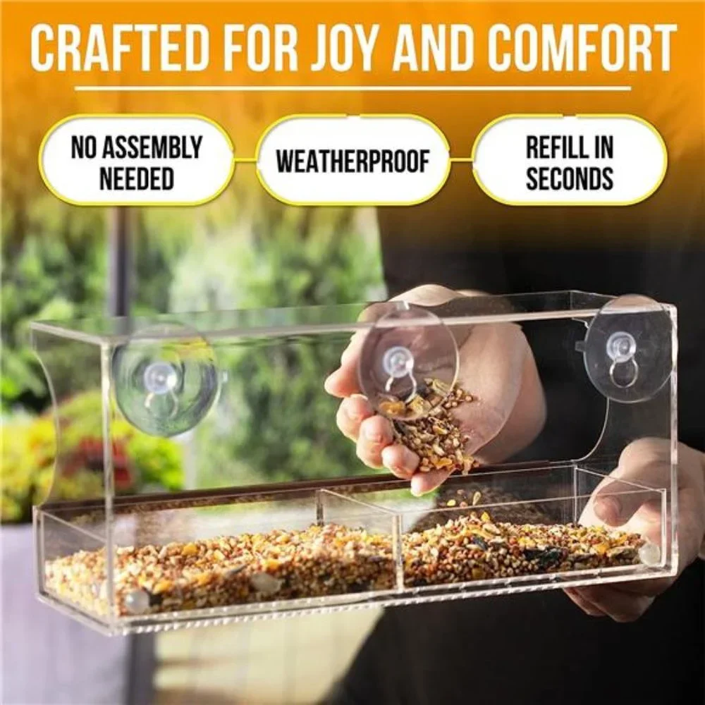 Window Bird Feeder with Strong Suction Cups,Clear Window Bird Feeder for Outside